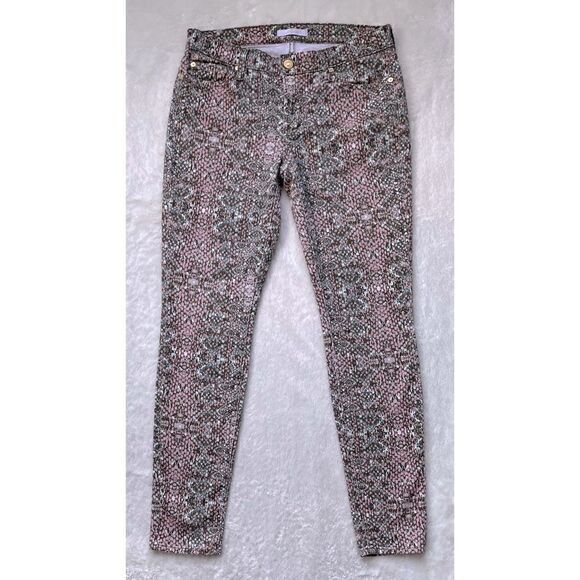 7 For All Mankind Beige Pink Green Snake Print Low-Rise Tapered Ankle Jeans, 29 - Picture 14 of 16